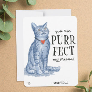 You Are "Purrfect" Pun Valentine Grey Kitty Cat Holiday Card