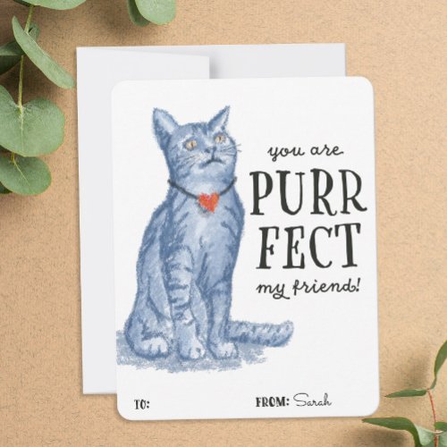 You Are Purrfect Pun Valentine Grey Kitty Cat Holiday Card