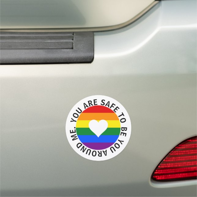 You are safe to be you around me rainbow heart car magnet (In Situ)