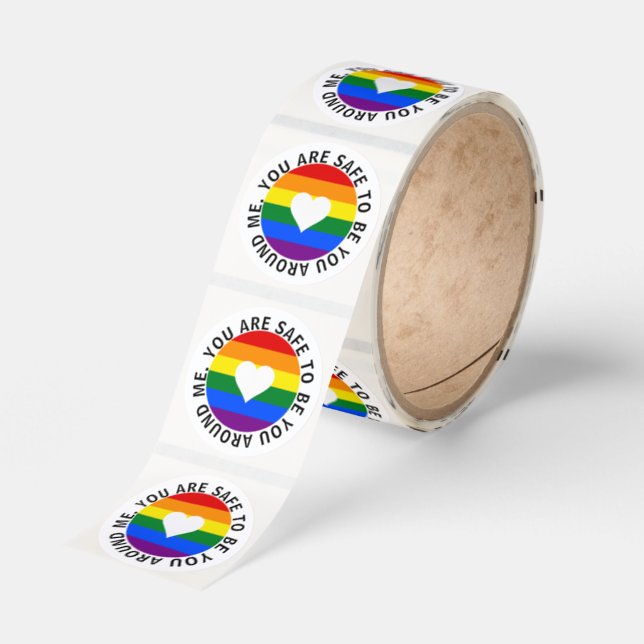 You are safe to be you around me rainbow heart classic round sticker (Roll)