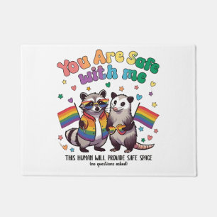 You Are Safe With Me LGBT Raccoon Animal Doormat