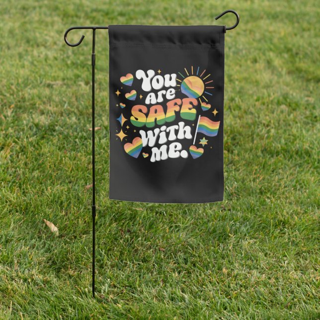 You are Safe with Me LGBT Rainbow Gay Garden Flag (In SItu)