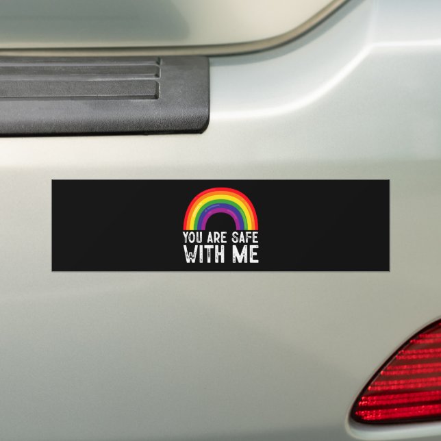 You Are Safe With Me LGBTQ Pride Month Rainbow  Bumper Sticker (On Car)