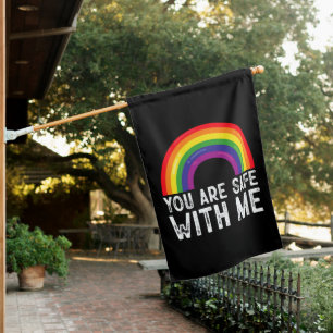 You Are Safe With Me LGBTQ Pride Month Rainbow House Flag