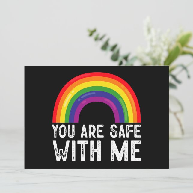 You Are Safe With Me LGBTQ Pride Month Rainbow  Invitation (Standing Front)