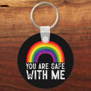You Are Safe With Me LGBTQ Pride Month Rainbow  Keychain