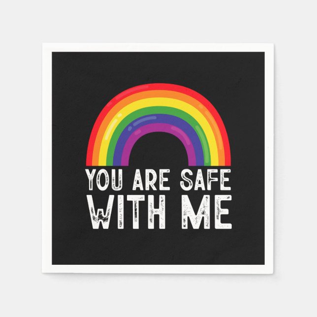You Are Safe With Me LGBTQ Pride Month Rainbow  Napkins (Front)