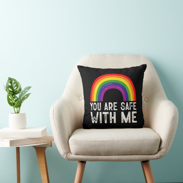 You Are Safe With Me LGBTQ Pride Month Rainbow  Throw Pillow (Chair)