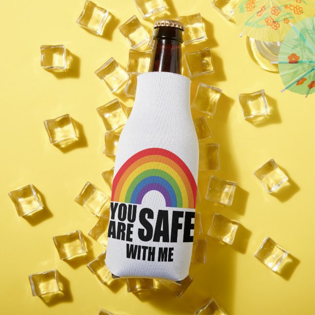 You Are Safe With Me LGBTQ Rainbow Pride  Bottle Cooler (In Situ Summer)