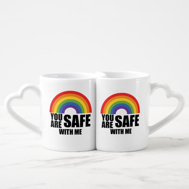 You Are Safe With Me LGBTQ Rainbow Pride  Coffee Mug Set (Front Nesting)
