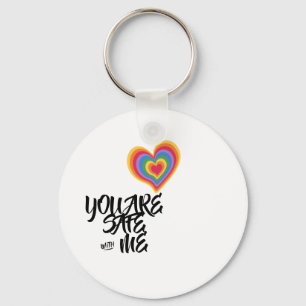 You Are Safe With Me LGBTQ Rainbow Pride Heart Keychain