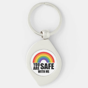 You Are Safe With Me LGBTQ Rainbow Pride  Keychain