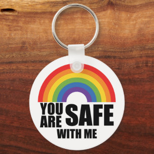 You Are Safe With Me LGBTQ Rainbow Pride  Keychain
