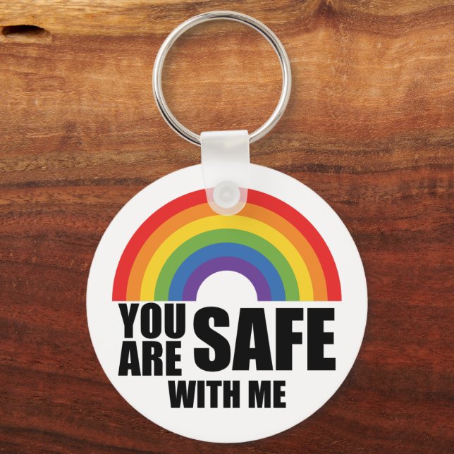 You Are Safe With Me LGBTQ Rainbow Pride  Keychain (Front)