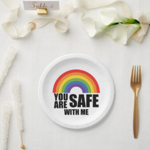 You Are Safe With Me LGBTQ Rainbow Pride Paper Plates