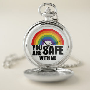 You Are Safe With Me LGBTQ Rainbow Pride  Pocket Watch