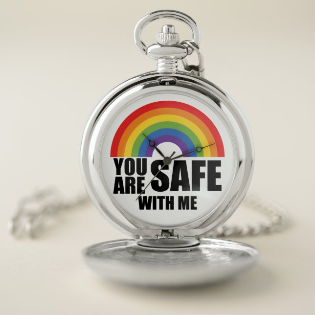 You Are Safe With Me LGBTQ Rainbow Pride  Pocket Watch (Inside)