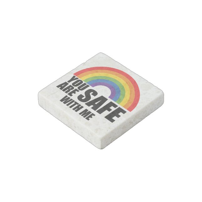 You Are Safe With Me LGBTQ Rainbow Pride  Stone Magnet (Angled)