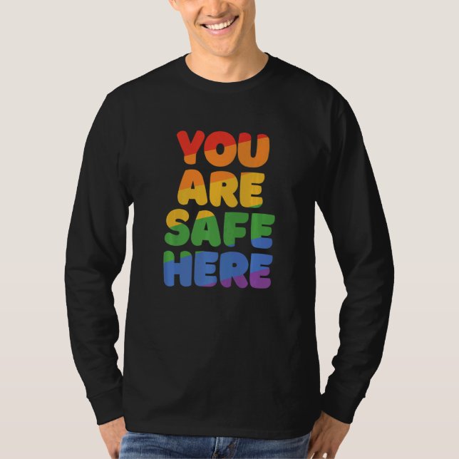 You Are Safe With Me Rainbow Pride Lgbtq Gay Trans T-Shirt (Front)