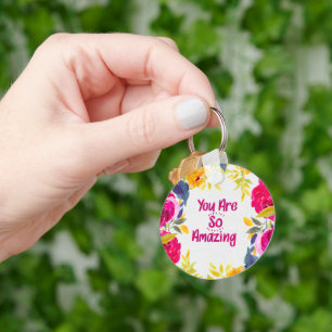 You Are So Amazing Watercolor Floral Keychain