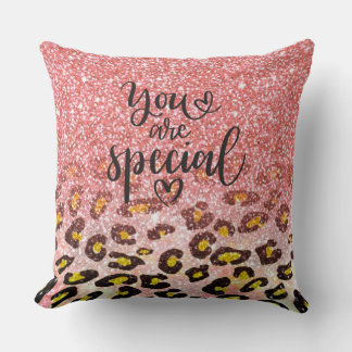 You Are Special Pink Glitter Leopard Print Throw Pillow