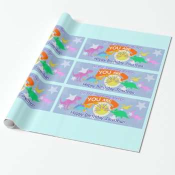 You Are Super Awesome Cartoon Dinosaurs Birthday Wrapping Paper by dinoshop at Zazzle