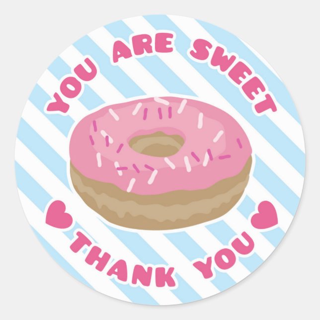 You Are Sweet Pink Donut Thank You Sticker (Front)