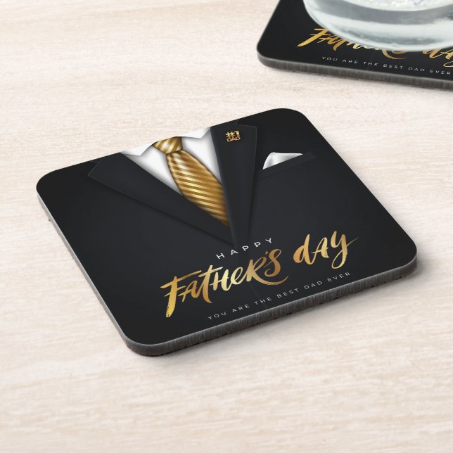 You Are the Best Dad Ever Black Gold Father's Day Beverage Coaster (Left Side)