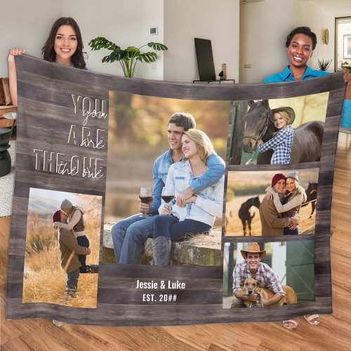 You are The One 5 Photo Collage Rustic Wood Fleece Blanket