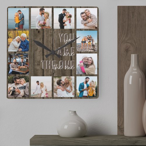 You are the One Quote 12 Photo Brown Wood Square Wall Clock