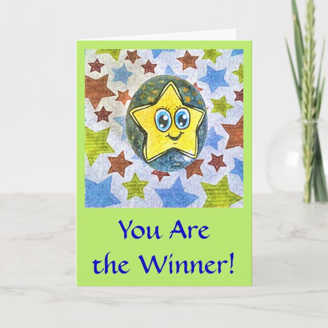 You Are the Winner, cartoon Star greeting card (Front)