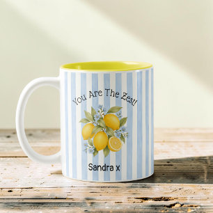 You Are The Zest Floral Lemon Blue Stripe Mug