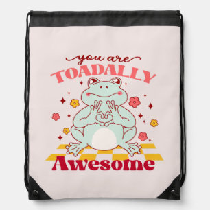 "You Are Toadally Awesome"   Cute Frog Pun Drawstring Bag