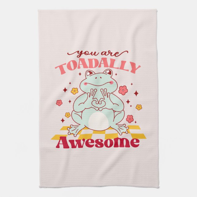 "You Are Toadally Awesome" | Cute Frog Pun Kitchen Towel (Vertical)
