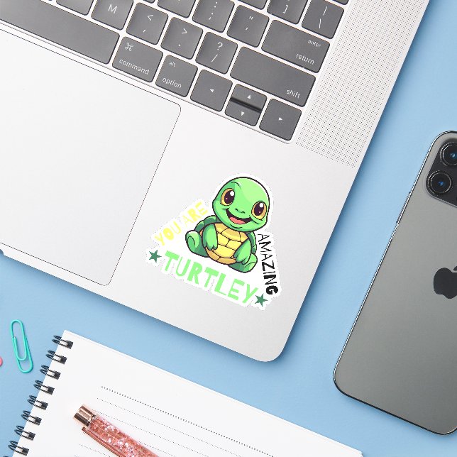 You Are Turtley Amazing Cute Turtle Puns Sticker (Laptop w/ iPhone)