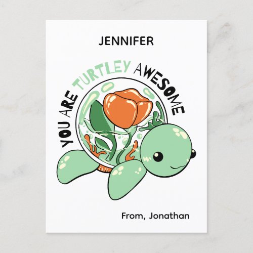 You Are Turtley Awesome Flower Succulent Turtle  Postcard