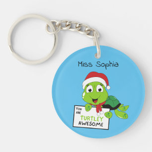 You Are Turtley Awesome Funny Turtle Puns Blue Keychain