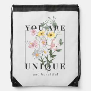 You are Unique Floral Slogan Drawstring Bag