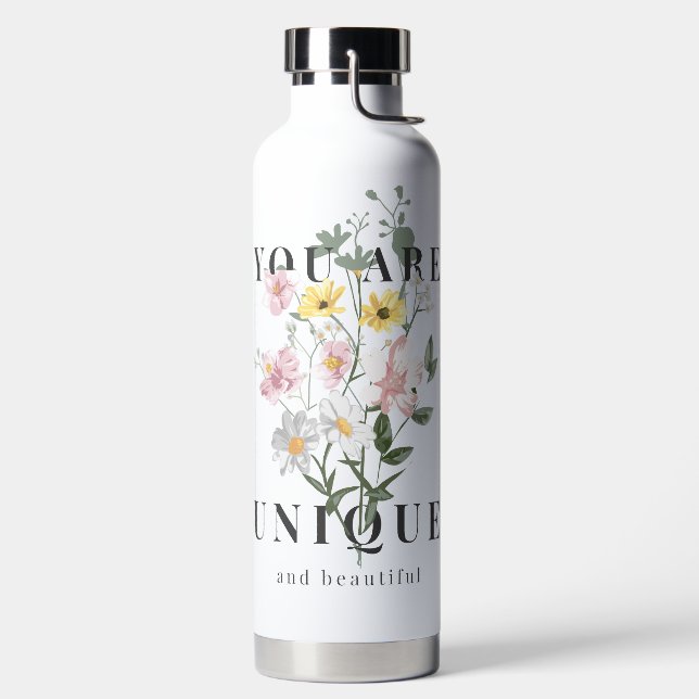 You are Unique Floral Slogan Water Bottle (Left)
