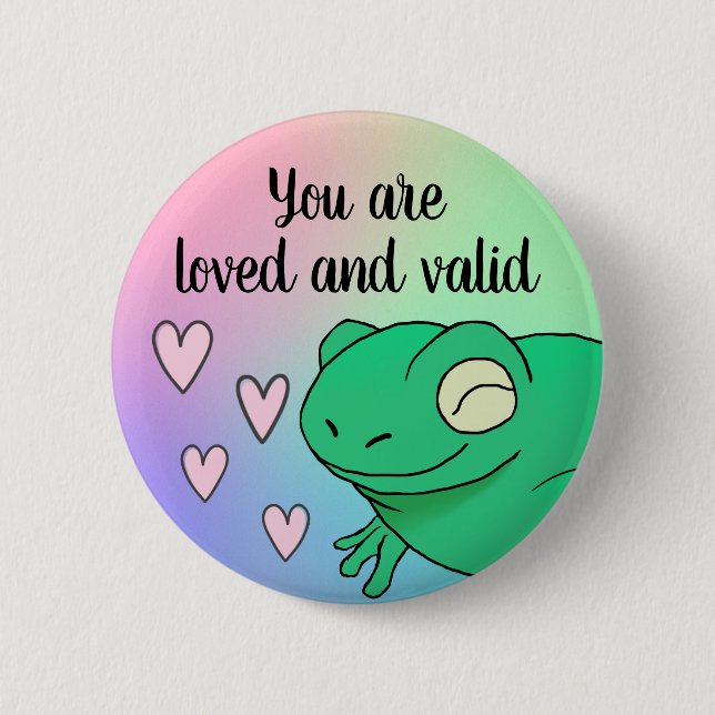 You Are Valid Happy Cute Supportive Rainbow Frog Button (Front)