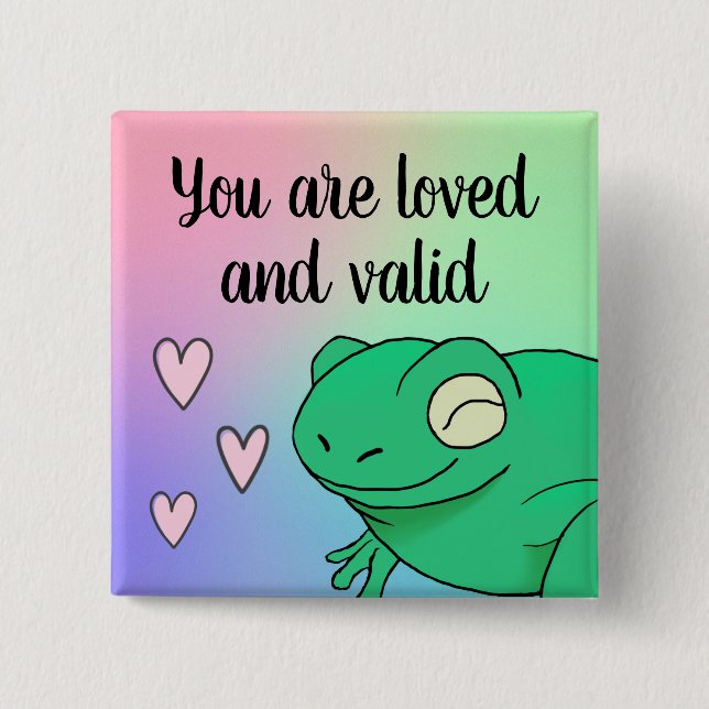 You Are Valid Happy Cute Supportive Rainbow Frog Button (Front)
