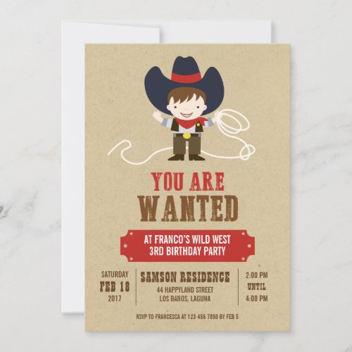 You Are Wanted Cowboy Western Birthday Invitation
