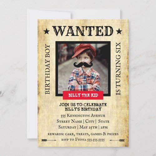 YOU ARE WANTED Western Style  Birthday Party Invitation