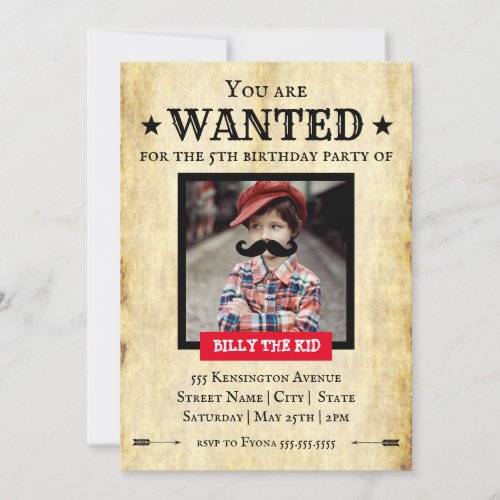 YOU ARE WANTED Western Style  Birthday Party Invitation