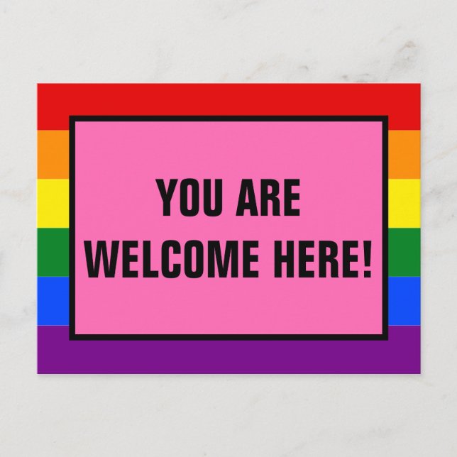 You Are Welcome Here LGBTQ Customer Rainbow Pride Postcard (Front)