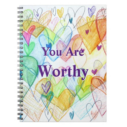 You Are Worthy Hearts Art Journal Notebook