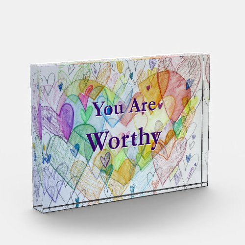 You Are Worthy Hearts Art Paperweight Award