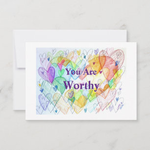 You Are Worthy Rainbow Hearts Art Note Cards