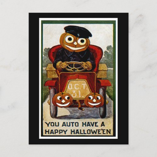 You Auto Have a Happy Halloween Postcard