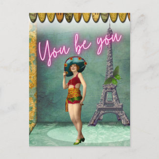 You Be You Empowering Vintage Woman Pop Art Postcard